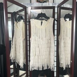 Vintage XOXO Ivory Fringe and chain Sleeveless Top